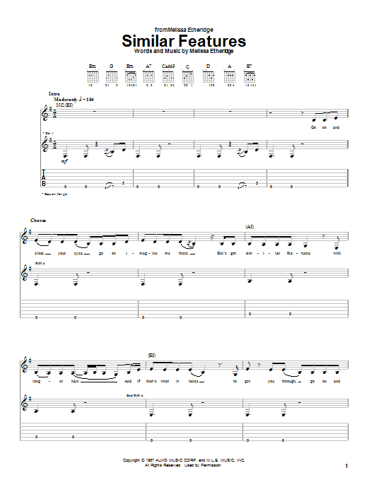 Download Melissa Etheridge Similar Features Sheet Music and learn how to play Guitar Tab PDF digital score in minutes