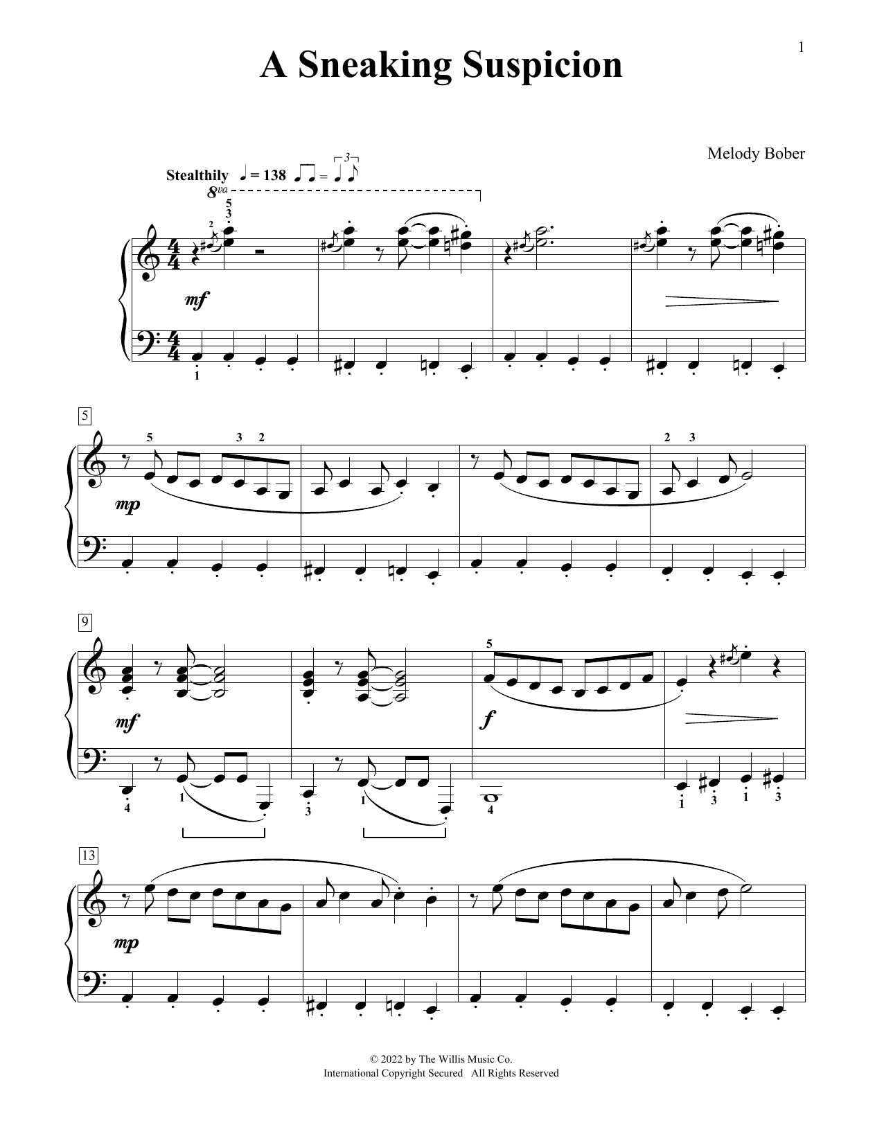 Download Melody Bober A Sneaking Suspicion Sheet Music and learn how to play Educational Piano PDF digital score in minutes