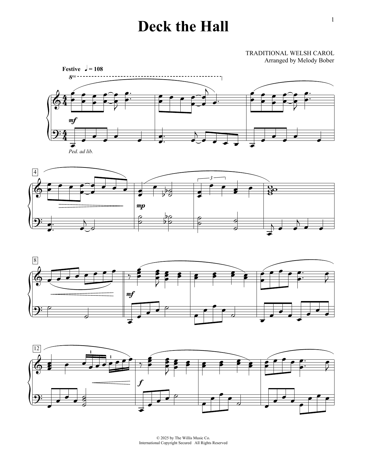Download Melody Bober (arr.) Deck The Hall Sheet Music and learn how to play Educational Piano PDF digital score in minutes