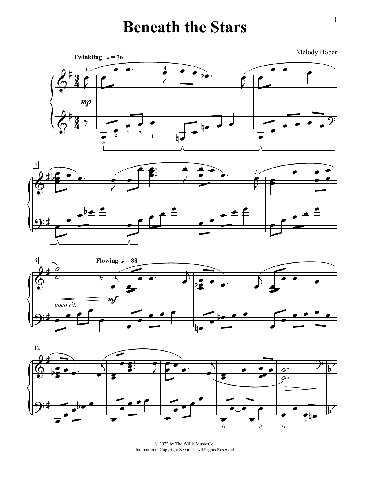 Download Melody Bober Beneath The Stars Sheet Music and learn how to play Educational Piano PDF digital score in minutes