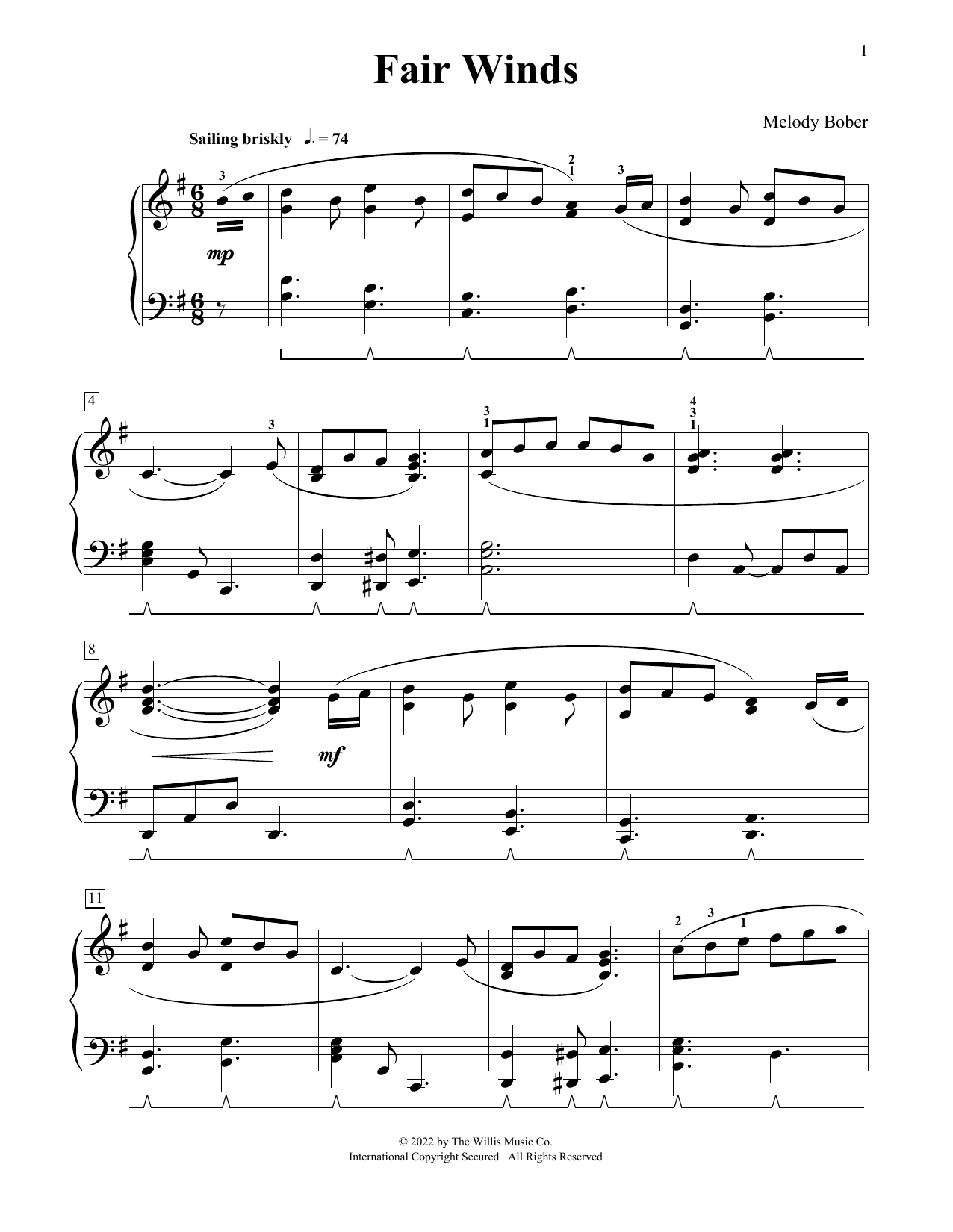 Download Melody Bober Fair Winds Sheet Music and learn how to play Educational Piano PDF digital score in minutes