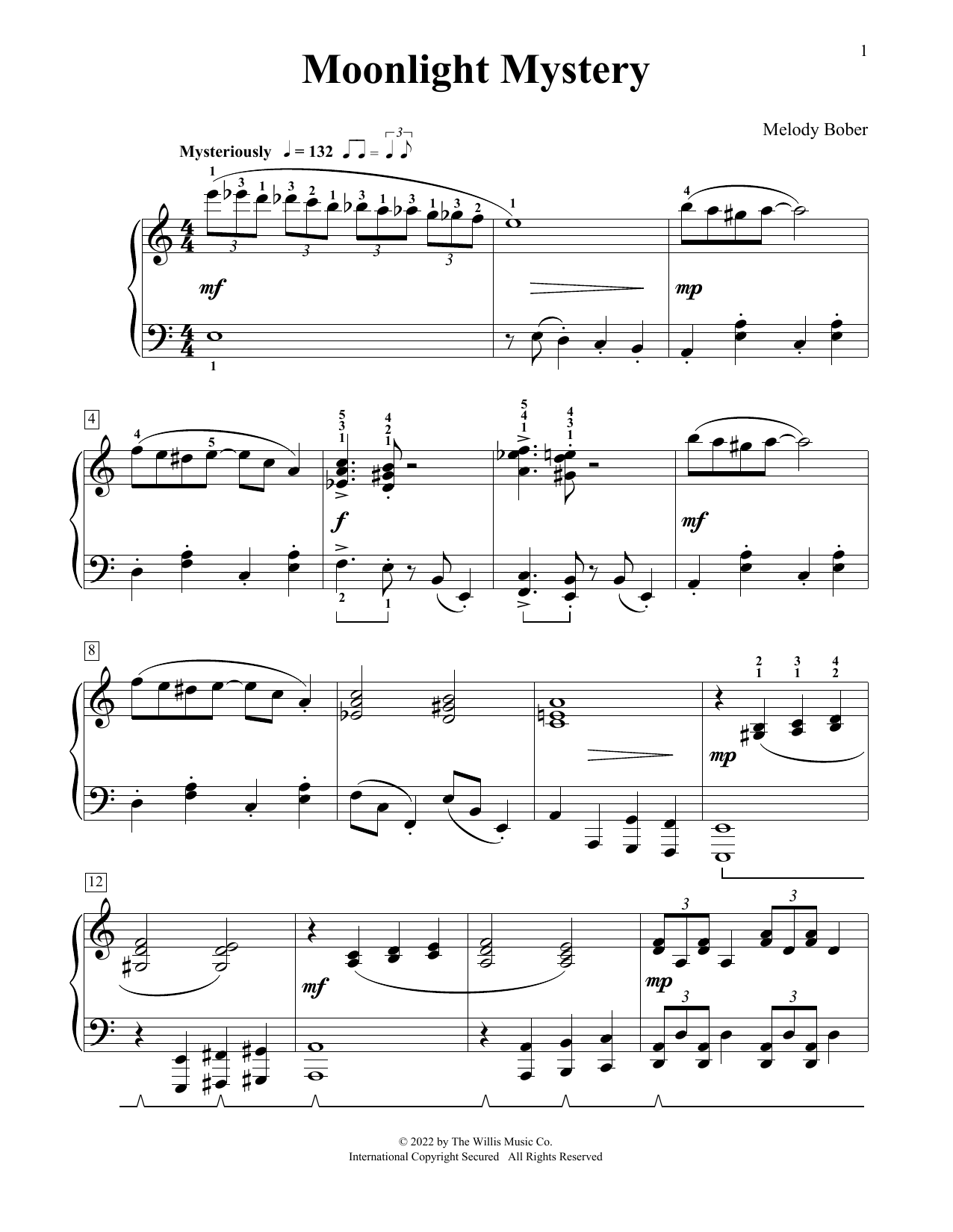 Download Melody Bober Moonlight Mystery Sheet Music and learn how to play Educational Piano PDF digital score in minutes