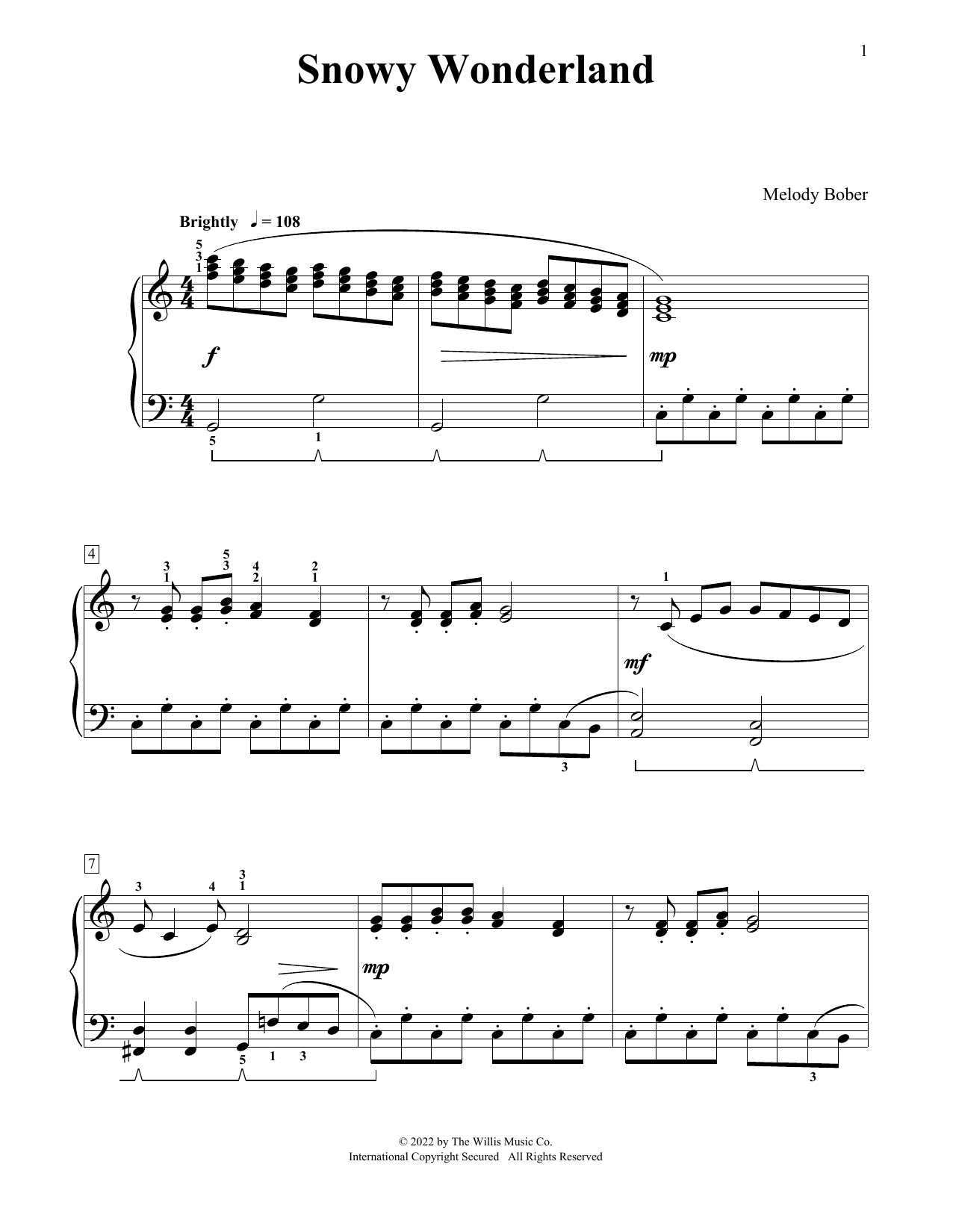 Download Melody Bober Snowy Wonderland Sheet Music and learn how to play Educational Piano PDF digital score in minutes