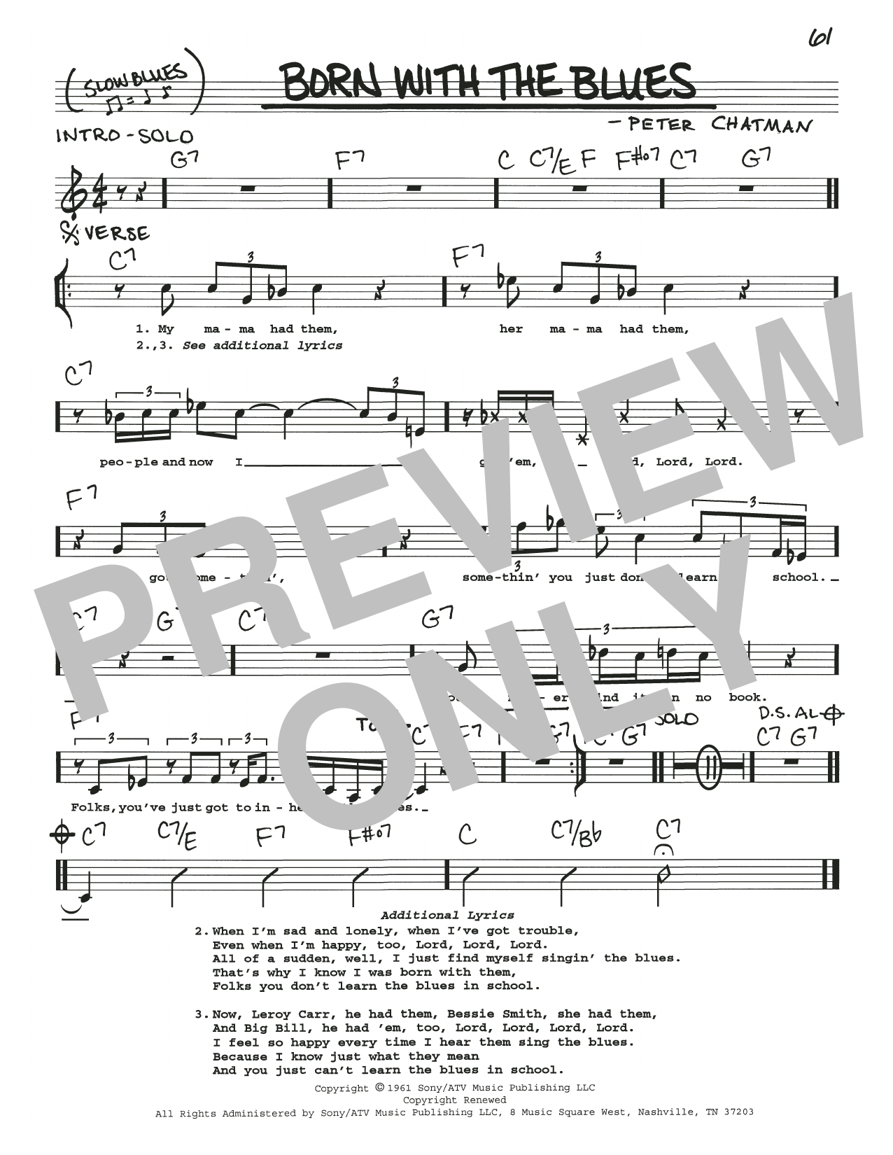 Download Memphis Slim Born With The Blues Sheet Music and learn how to play Real Book – Melody, Lyrics & Chords PDF digital score in minutes