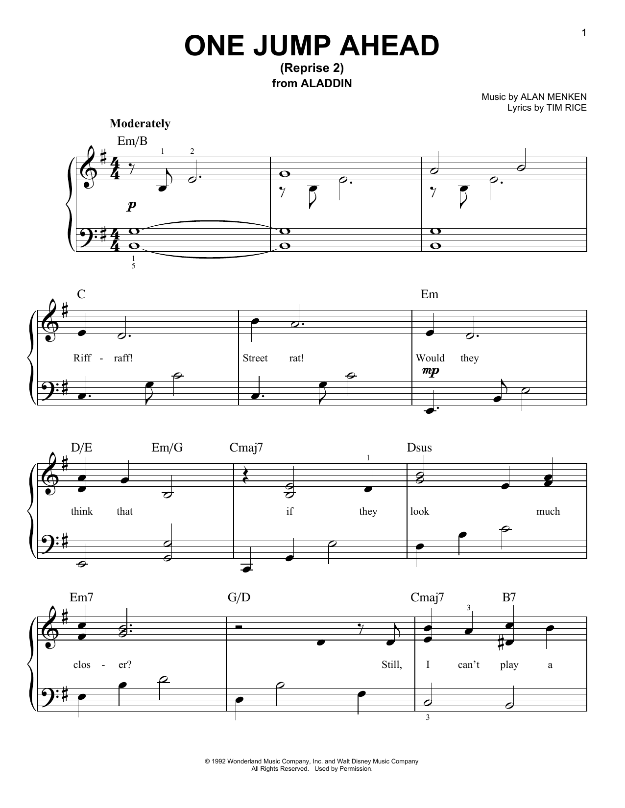 Download Mena Massoud One Jump Ahead (Reprise 2) (from Disney's Aladdin) Sheet Music and learn how to play Piano, Vocal & Guitar Chords (Right-Hand Melody) PDF digital score in minutes