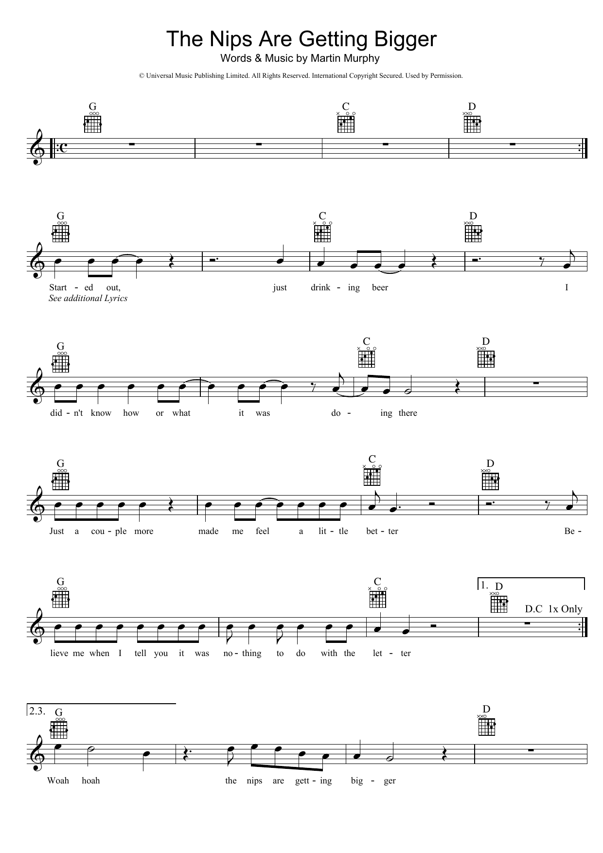 Download Mental As Anything The Nips Are Getting Bigger Sheet Music and learn how to play Melody Line, Lyrics & Chords PDF digital score in minutes