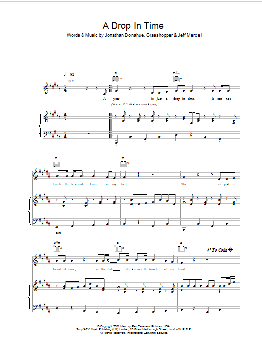 Download Mercury Rev A Drop In Time Sheet Music and learn how to play Piano, Vocal & Guitar PDF digital score in minutes