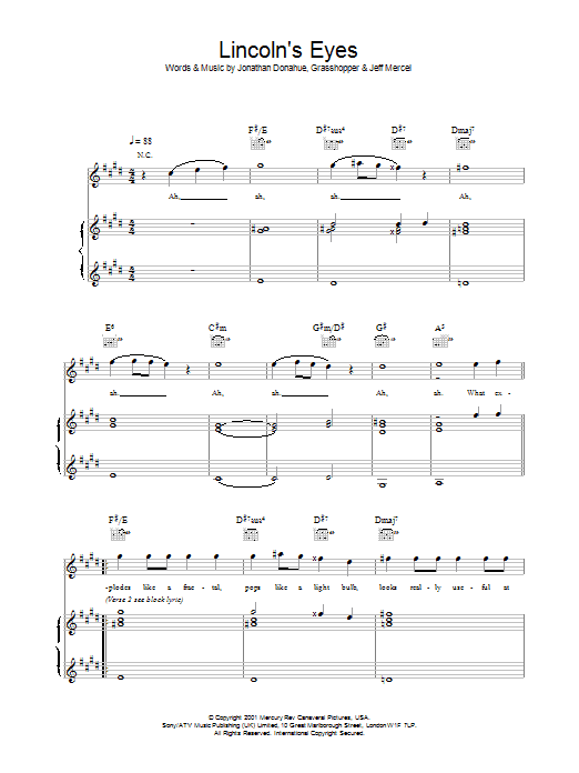 Download Mercury Rev Lincoln's Eyes Sheet Music and learn how to play Piano, Vocal & Guitar PDF digital score in minutes