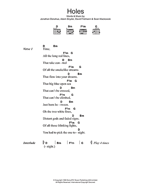 Download Mercury Rev Holes Sheet Music and learn how to play Lyrics & Chords PDF digital score in minutes
