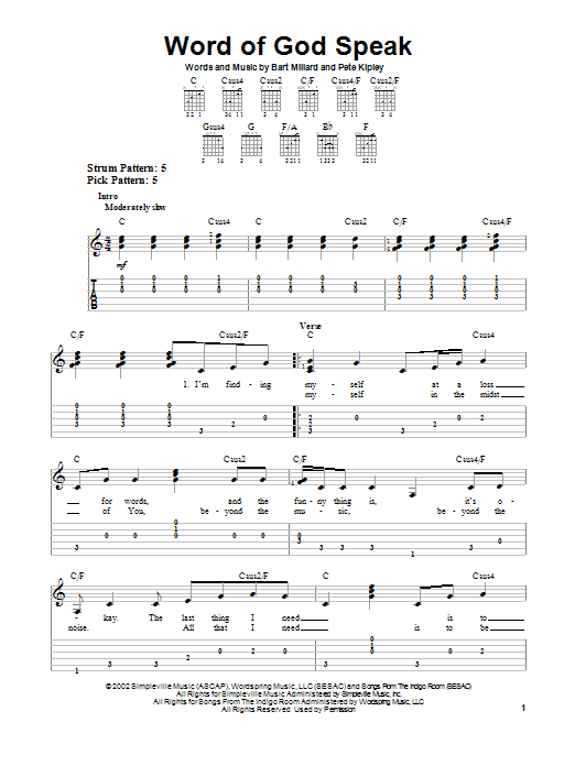 Download Mercy Me Word Of God Speak Sheet Music and learn how to play Easy Guitar Tab PDF digital score in minutes