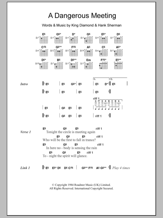 Download Mercyful Fate A Dangerous Meeting Sheet Music and learn how to play Lyrics & Chords PDF digital score in minutes