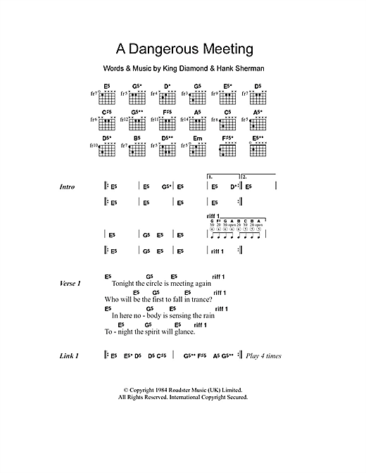 Download Mercyful Fate A Dangerous Meeting Sheet Music and learn how to play Lyrics & Chords PDF digital score in minutes