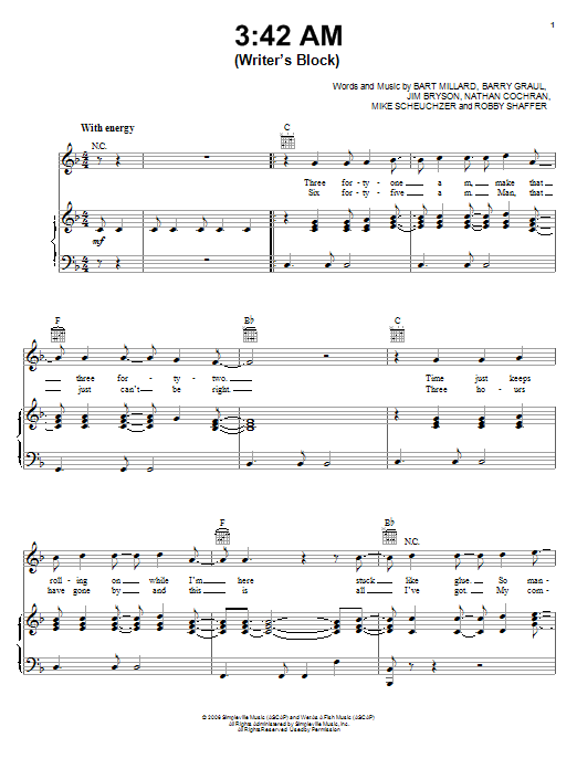 Download MercyMe 42 AM (Writer's Block) Sheet Music and learn how to play Piano, Vocal & Guitar (Right-Hand Melody) PDF digital score in minutes