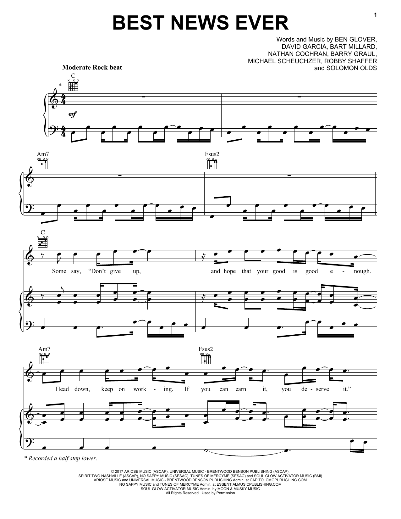 Download MercyMe Best News Ever Sheet Music and learn how to play Piano, Vocal & Guitar Chords (Right-Hand Melody) PDF digital score in minutes