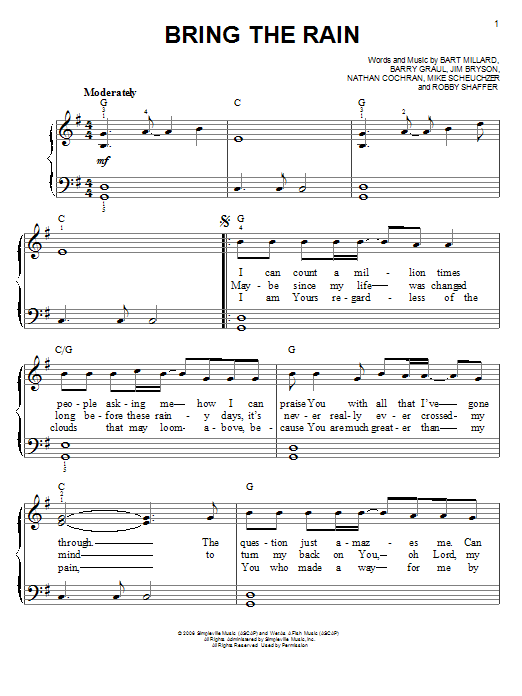 Download MercyMe Bring The Rain Sheet Music and learn how to play Easy Guitar Tab PDF digital score in minutes