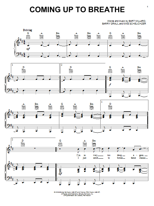 Download MercyMe Coming Up To Breathe Sheet Music and learn how to play Piano, Vocal & Guitar (Right-Hand Melody) PDF digital score in minutes