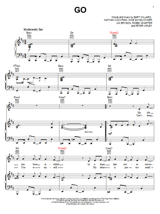 Download MercyMe Go Sheet Music and learn how to play Easy Piano PDF digital score in minutes