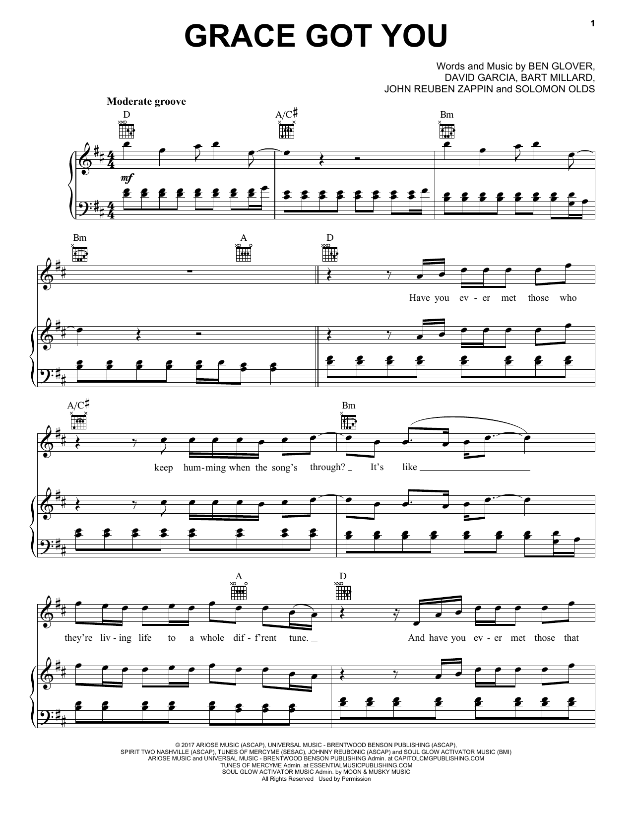 Download MercyMe Grace Got You Sheet Music and learn how to play Piano, Vocal & Guitar (Right-Hand Melody) PDF digital score in minutes