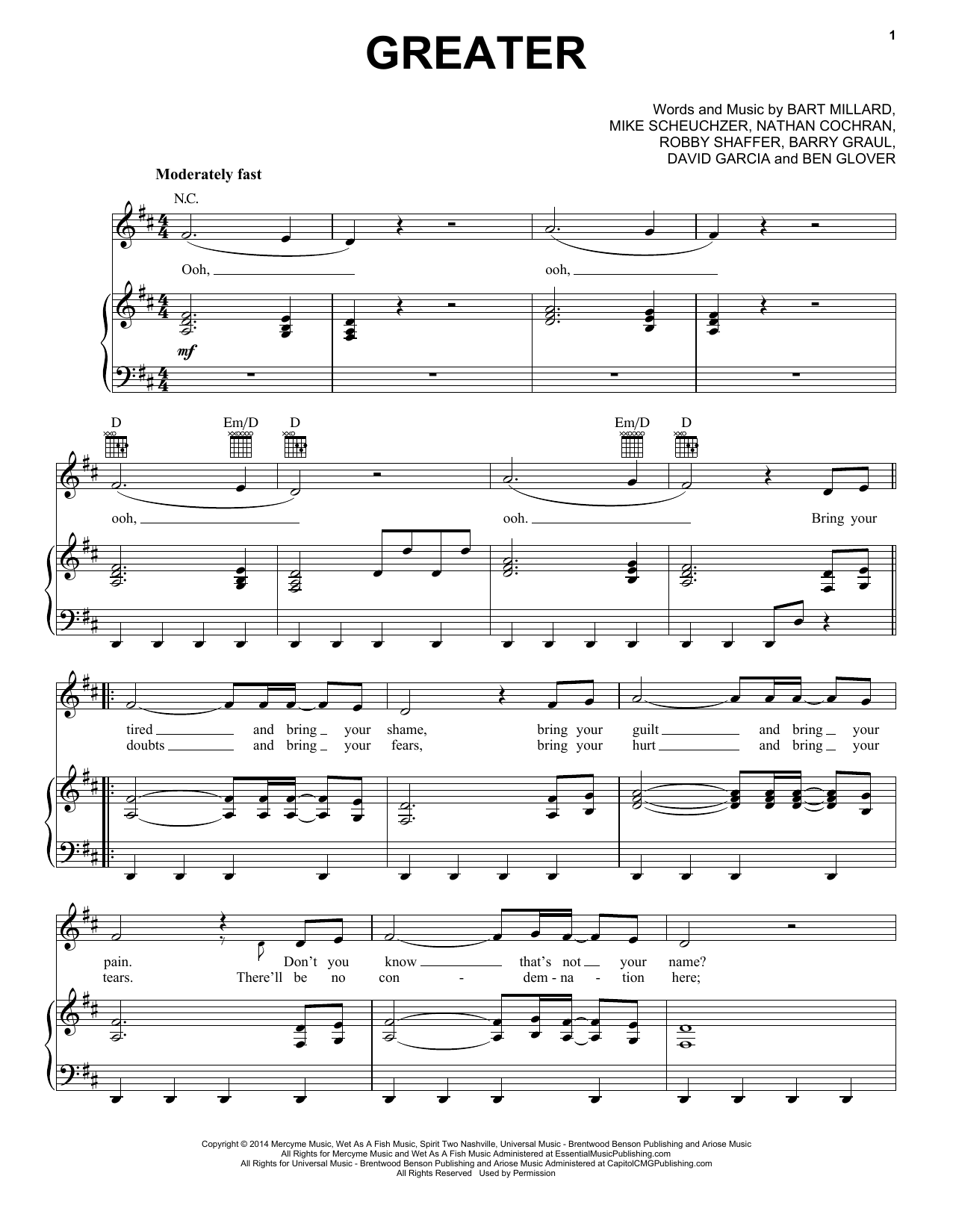 Download MercyMe Greater Sheet Music and learn how to play Lyrics & Chords PDF digital score in minutes