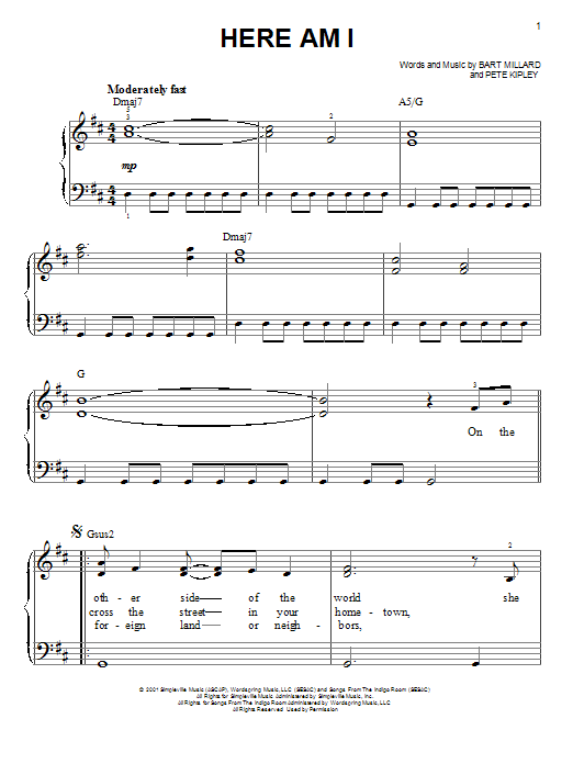 Download MercyMe Here Am I Sheet Music and learn how to play Piano, Vocal & Guitar (Right-Hand Melody) PDF digital score in minutes