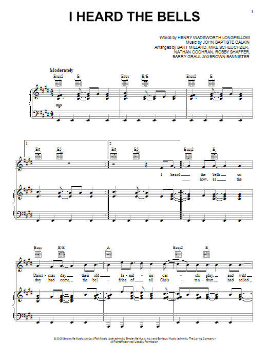 Download MercyMe I Heard The Bells On Christmas Day Sheet Music and learn how to play Piano, Vocal & Guitar (Right-Hand Melody) PDF digital score in minutes
