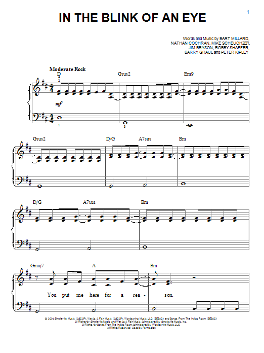 Download Mercyme In The Blink Of An Eye Sheet Music and learn how to play Melody Line, Lyrics & Chords PDF digital score in minutes
