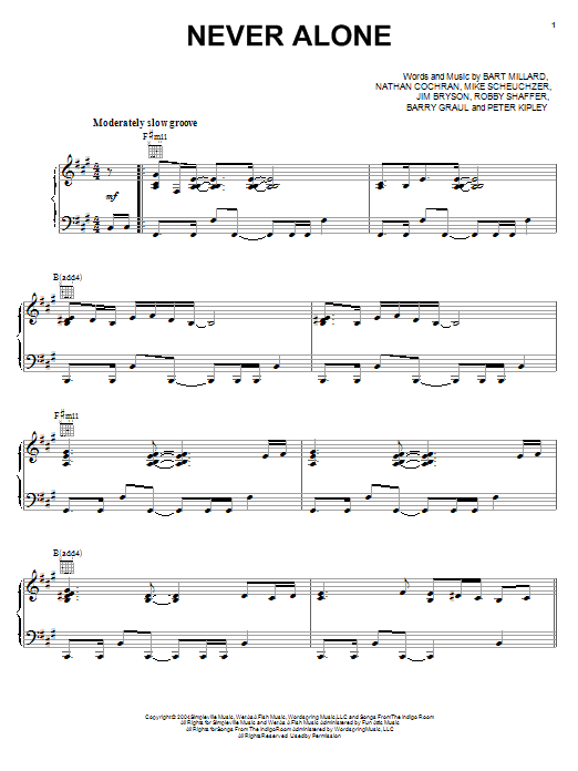 Download MercyMe Never Alone Sheet Music and learn how to play Piano, Vocal & Guitar (Right-Hand Melody) PDF digital score in minutes