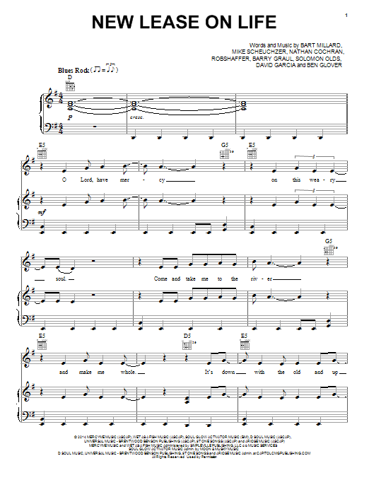 Download MercyMe New Lease On Life Sheet Music and learn how to play Piano, Vocal & Guitar (Right-Hand Melody) PDF digital score in minutes