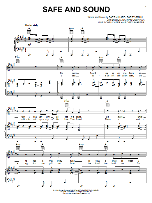 Download MercyMe Safe And Sound Sheet Music and learn how to play Piano, Vocal & Guitar (Right-Hand Melody) PDF digital score in minutes
