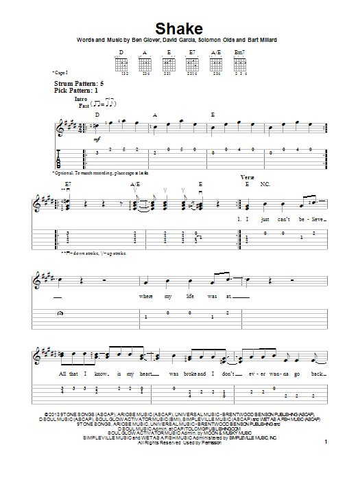 Download MercyMe Shake Sheet Music and learn how to play Easy Guitar Tab PDF digital score in minutes
