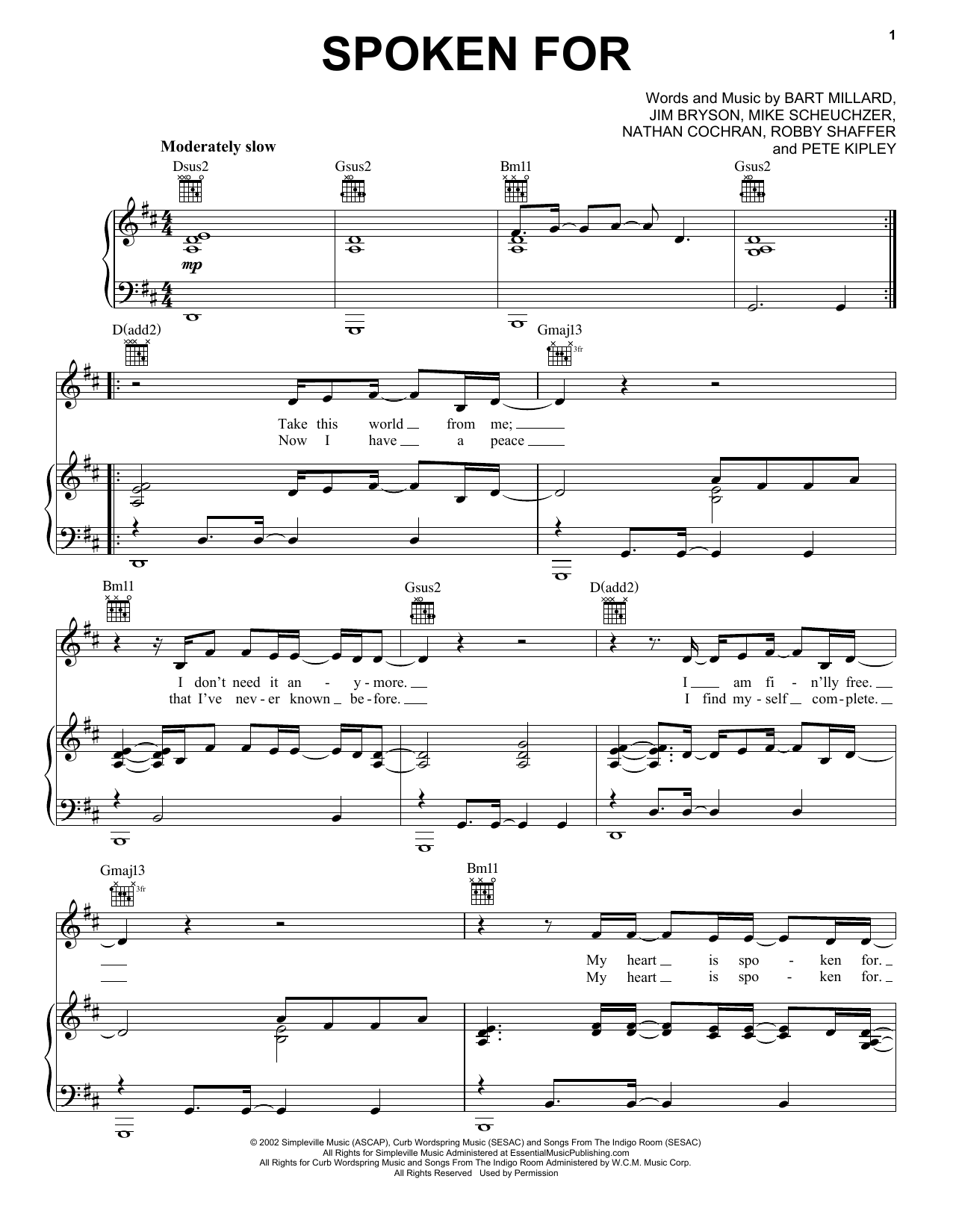 Download MercyMe Spoken For Sheet Music and learn how to play Piano PDF digital score in minutes