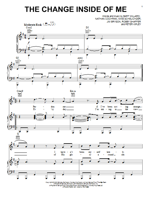 Download Mercyme The Change Inside Of Me Sheet Music and learn how to play Piano, Vocal & Guitar (Right-Hand Melody) PDF digital score in minutes