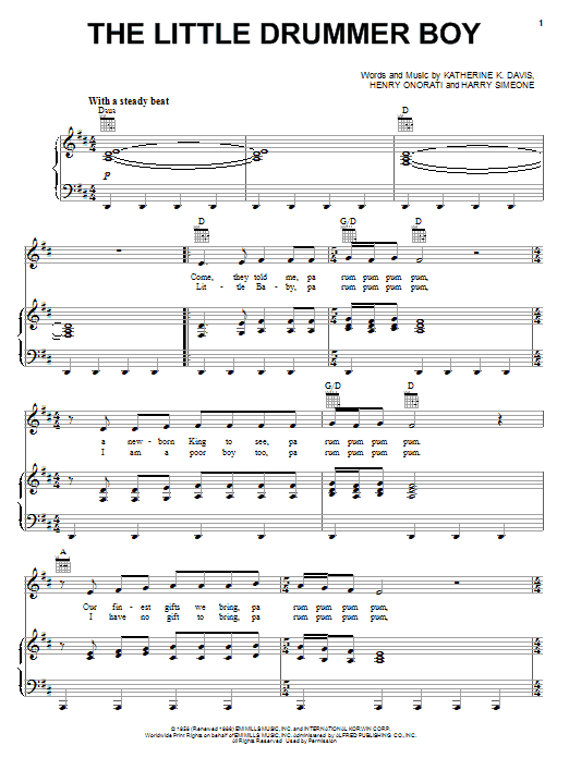 Download MercyMe The Little Drummer Boy Sheet Music and learn how to play Piano, Vocal & Guitar (Right-Hand Melody) PDF digital score in minutes