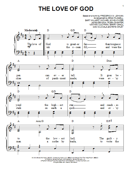 Download Mercyme The Love Of God Sheet Music and learn how to play Easy Piano PDF digital score in minutes