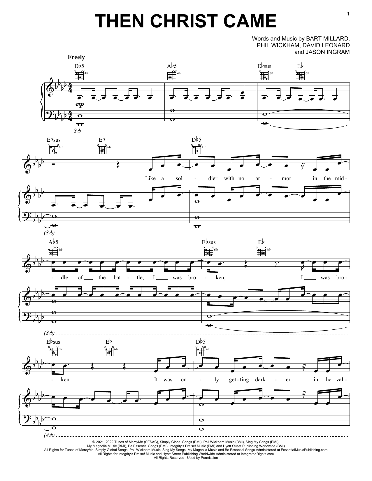 Download MercyMe Then Christ Came Sheet Music and learn how to play Piano, Vocal & Guitar Chords (Right-Hand Melody) PDF digital score in minutes