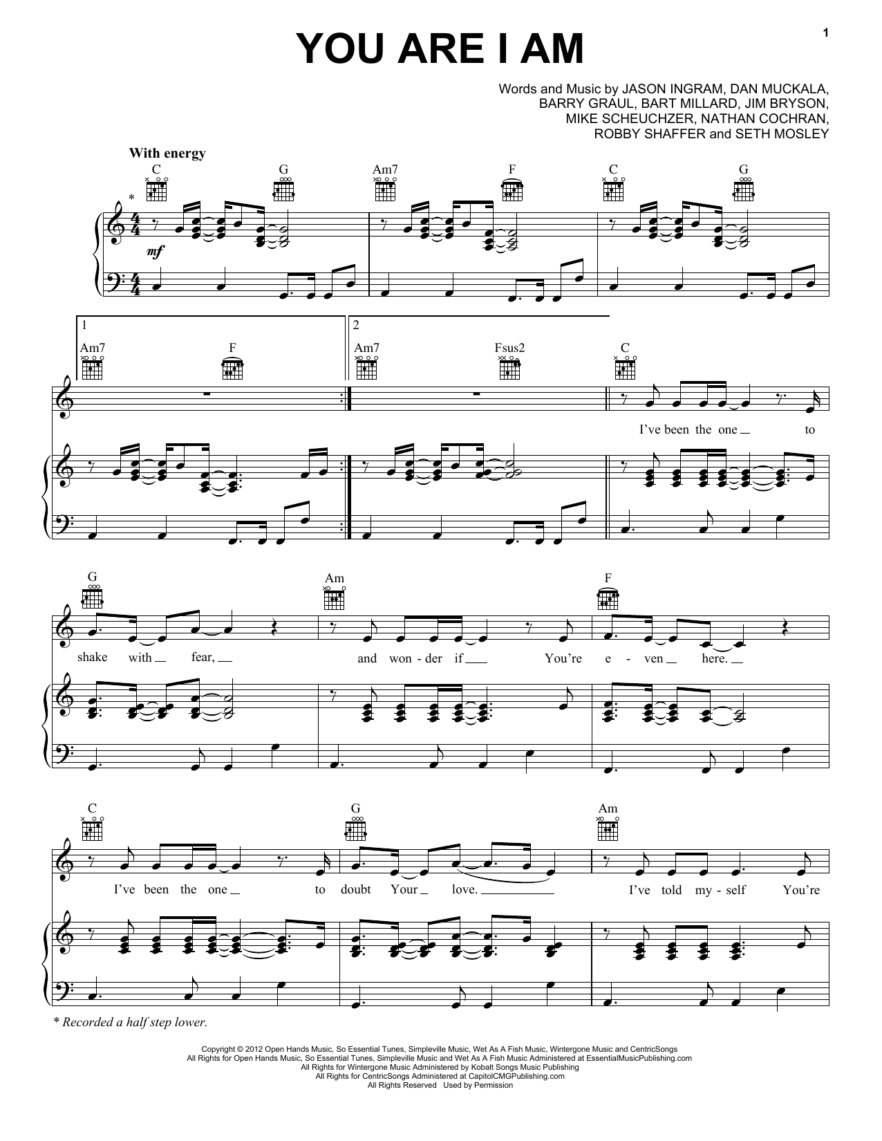 Download MercyMe You Are I Am Sheet Music and learn how to play Piano, Vocal & Guitar (Right-Hand Melody) PDF digital score in minutes