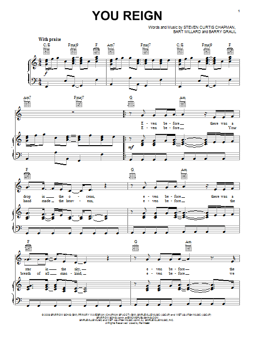 Download MercyMe You Reign Sheet Music and learn how to play Easy Piano PDF digital score in minutes