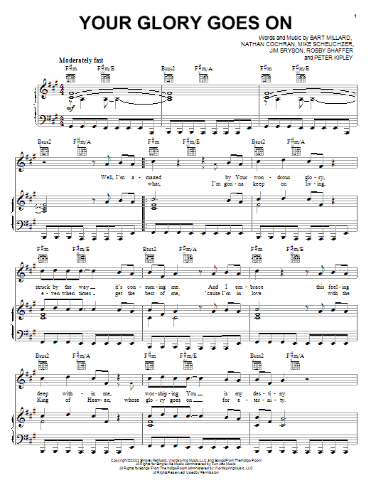 Download MercyMe Your Glory Goes On Sheet Music and learn how to play Piano, Vocal & Guitar (Right-Hand Melody) PDF digital score in minutes