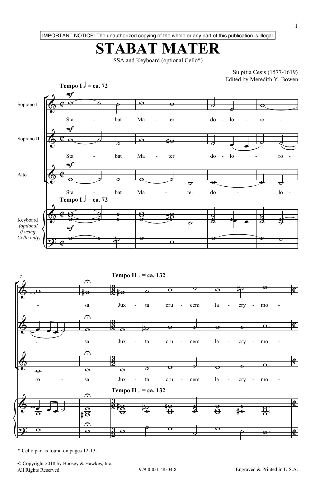 Download Meredith Bowen Stabat Mater Sheet Music and learn how to play SSA Choir PDF digital score in minutes