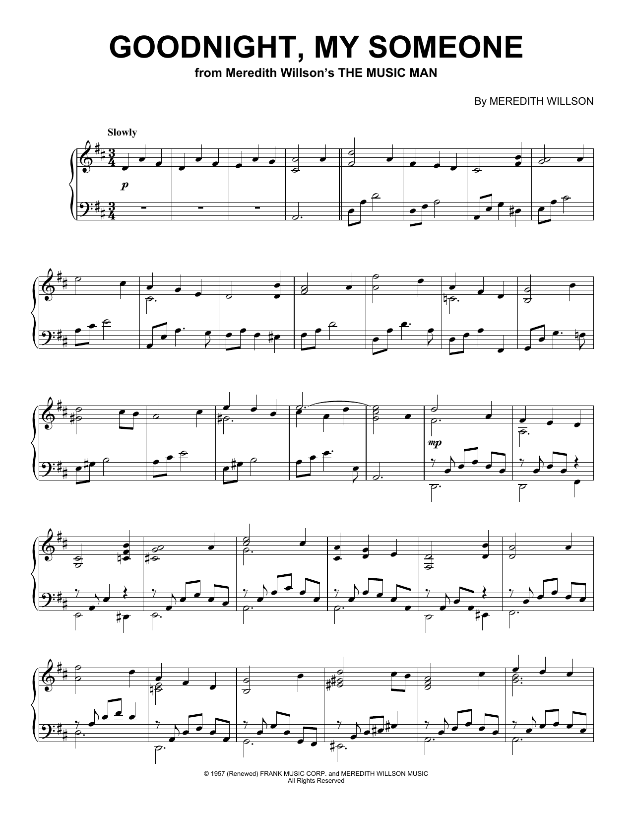 Download Meredith Willson Goodnight, My Someone (from The Music Man) (Peaceful Piano Solo) Sheet Music and learn how to play Piano Solo PDF digital score in minutes