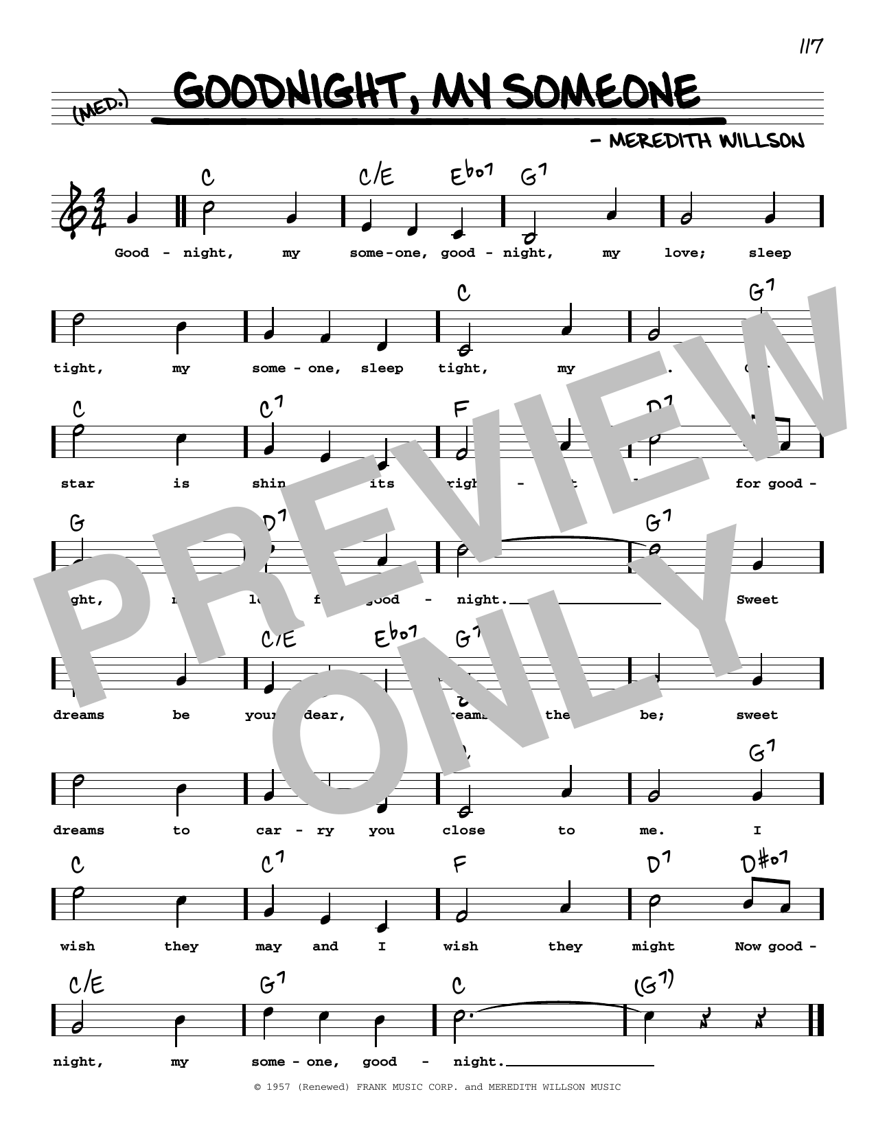 Download Meredith Willson Goodnight, My Someone (High Voice) (from The Music Man) Sheet Music and learn how to play Real Book – Melody, Lyrics & Chords PDF digital score in minutes