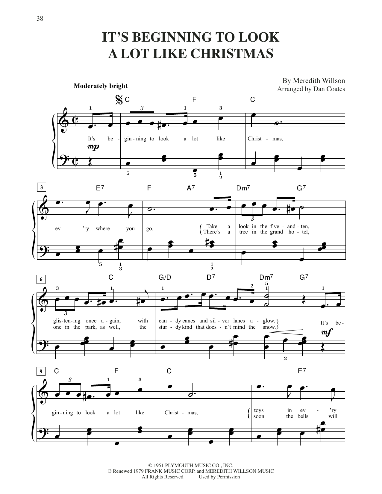 Download Meredith Willson It's Beginning To Look Like Christmas (arr. Dan Coates) Sheet Music and learn how to play Easy Piano PDF digital score in minutes