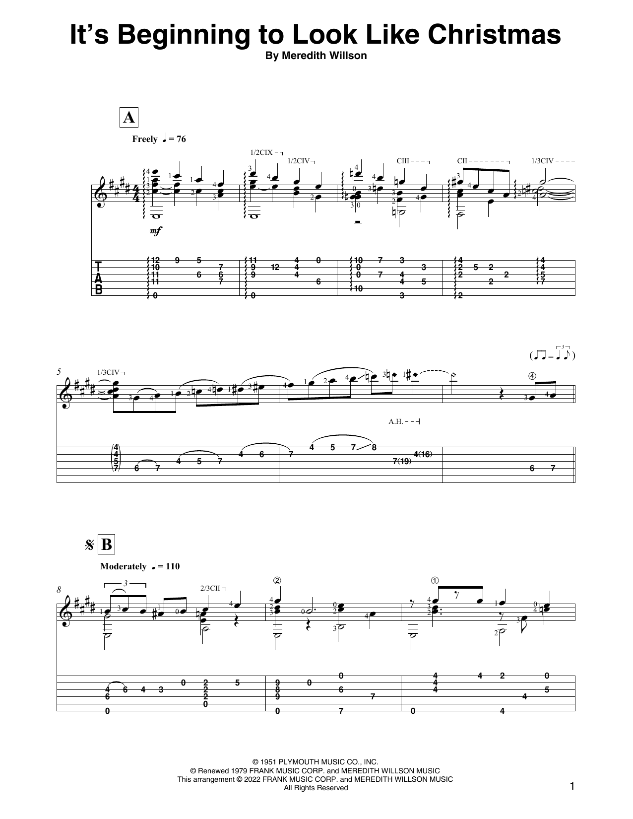 Download Meredith Willson It's Beginning To Look Like Christmas (arr. David Jaggs) Sheet Music and learn how to play Solo Guitar PDF digital score in minutes