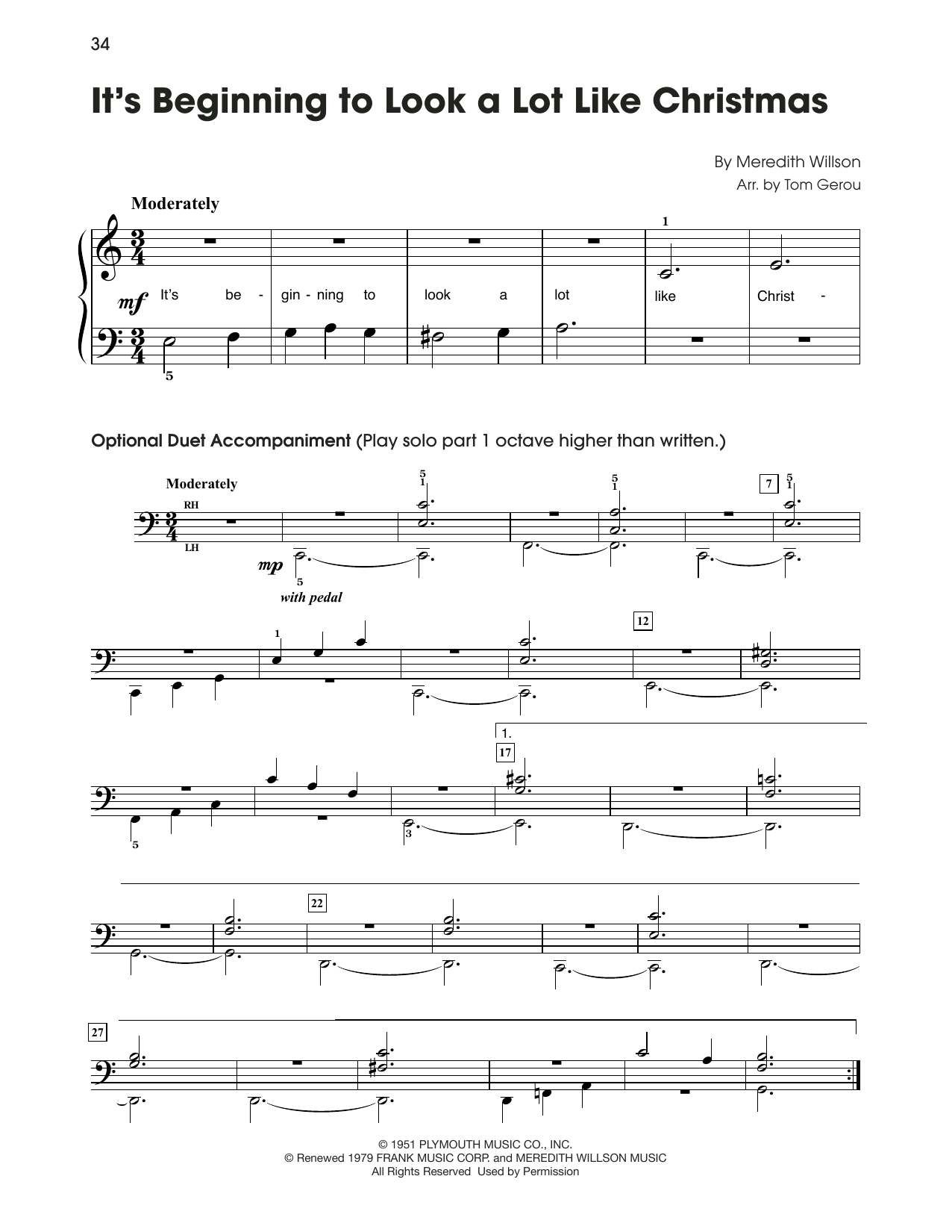 Download Meredith Willson It's Beginning To Look Like Christmas (arr. Tom Gerou) Sheet Music and learn how to play 5-Finger Piano PDF digital score in minutes