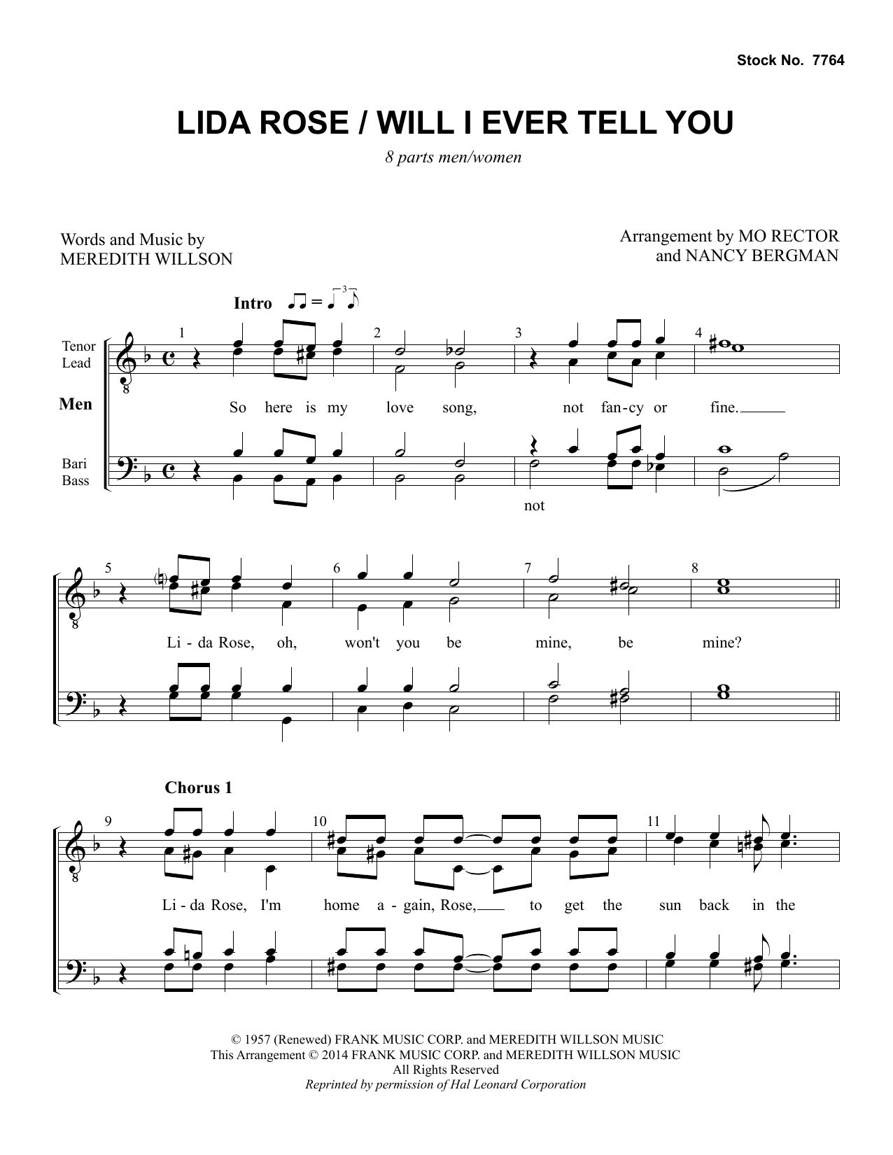 Download Meredith Willson Lida Rose/Will I Ever Tell You (from The Music Man) (arr. Nancy Bergman, Mo Rect Sheet Music and learn how to play Choir PDF digital score in minutes