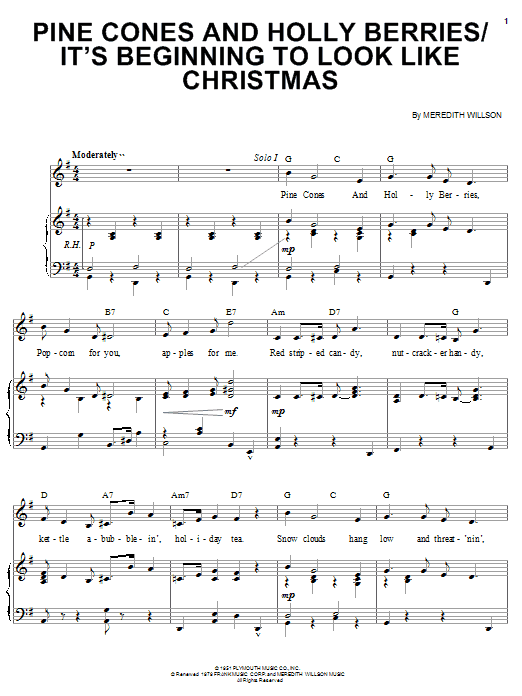Download Meredith Willson It's Beginning To Look Like Christmas Sheet Music and learn how to play Piano & Vocal PDF digital score in minutes