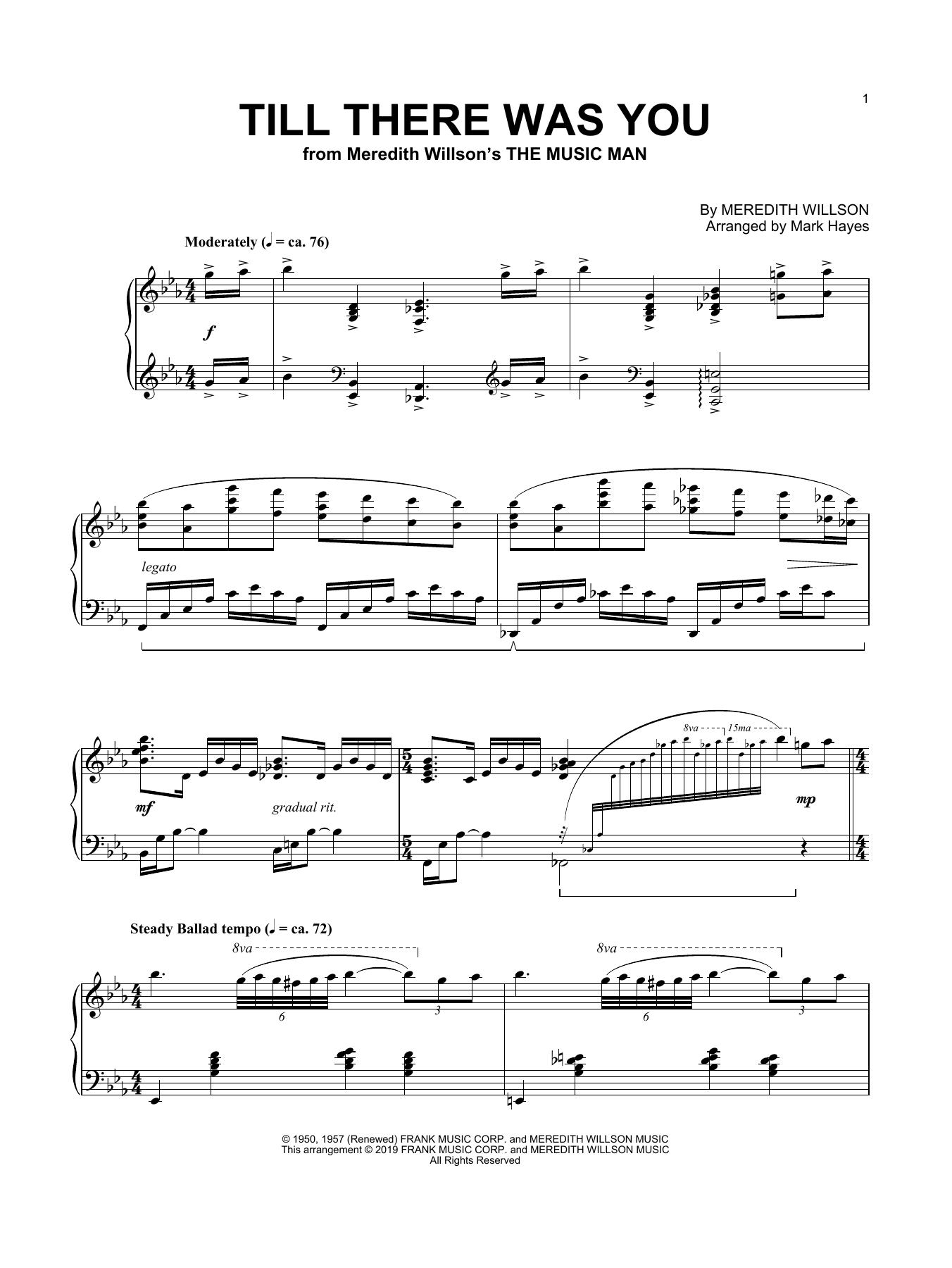 Download Meredith Willson Till There Was You (arr. Mark Hayes) Sheet Music and learn how to play Piano Solo PDF digital score in minutes