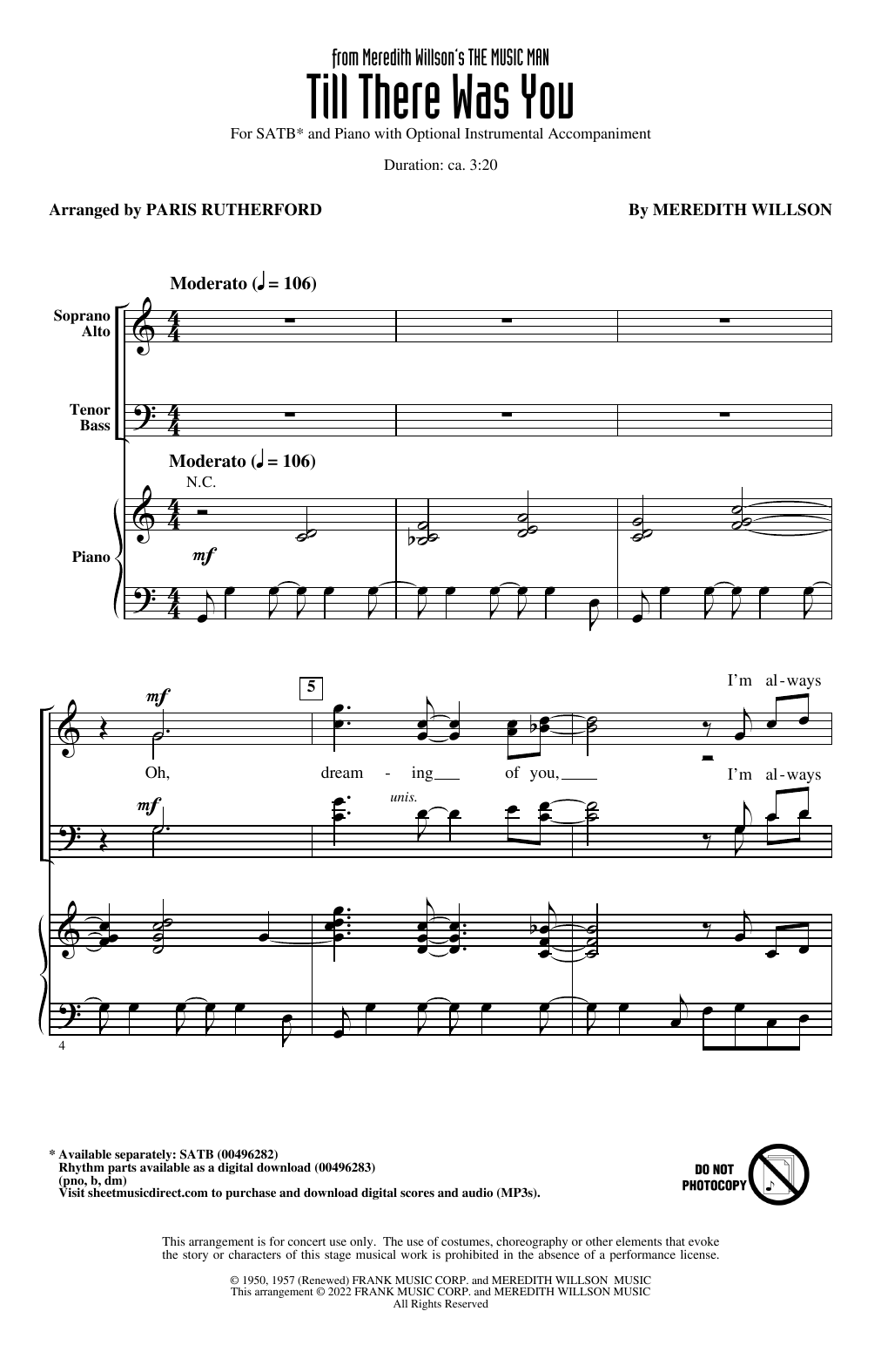 Download Meredith Willson Till There Was You (from The Music Man) (arr. Paris Rutherford) Sheet Music and learn how to play SATB Choir PDF digital score in minutes