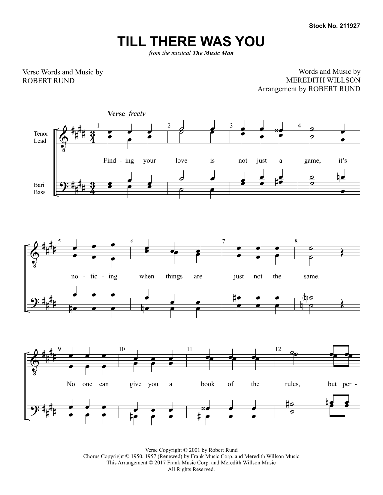Download Meredith Willson Till There Was You (from The Music Man) (arr. Robert Rund) Sheet Music and learn how to play TTBB Choir PDF digital score in minutes