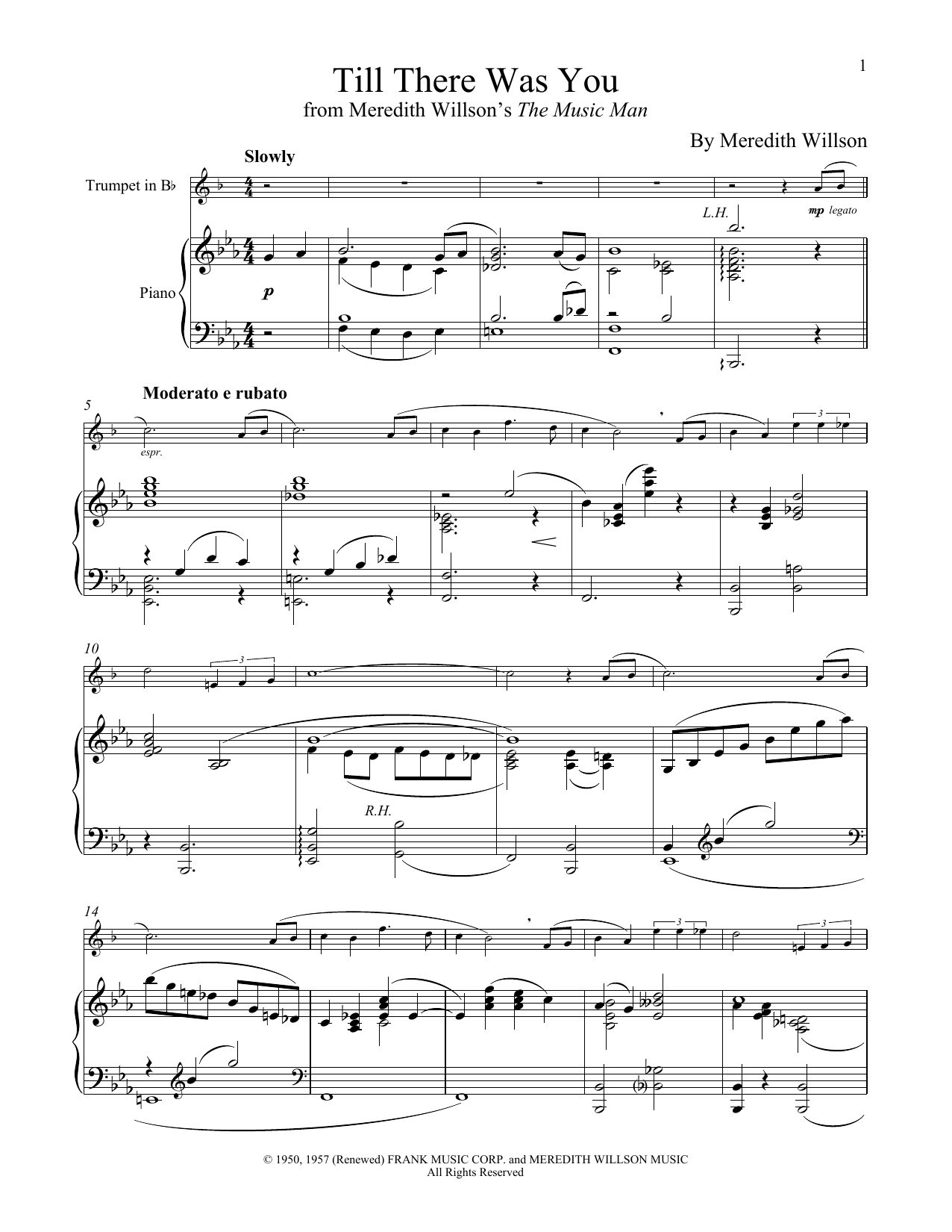 Download Meredith Willson Till There Was You (from The Music Man) Sheet Music and learn how to play Violin and Piano PDF digital score in minutes